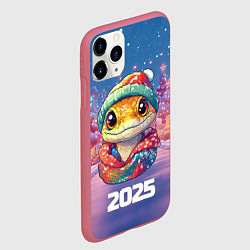 Чехол iPhone 11 Pro матовый 2025 новогодняя маленькая змейка, цвет: 3D-малиновый — фото 2