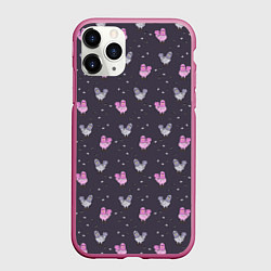 Чехол iPhone 11 Pro матовый Голуби и семечки на темном, цвет: 3D-малиновый