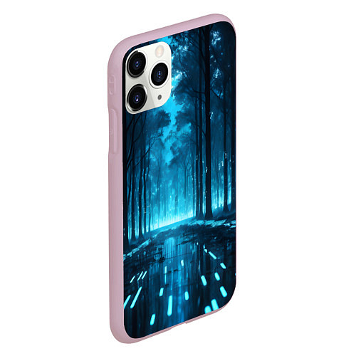 Чехол iPhone 11 Pro матовый Синий цифровой лес / 3D-Розовый – фото 2