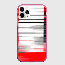 Чехол iPhone 11 Pro матовый Чёрные вертикальные полосы на красно-белом фоне, цвет: 3D-малиновый