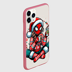 Чехол iPhone 11 Pro матовый Новогодняя женщина-паук с горячим шоколадом, цвет: 3D-малиновый — фото 2