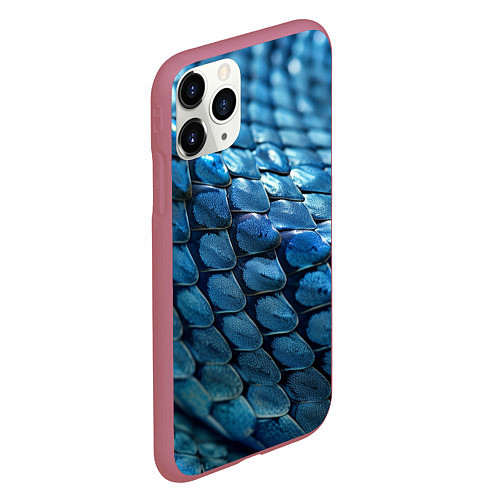 Чехол iPhone 11 Pro матовый Голубая кожа змеи / 3D-Малиновый – фото 2