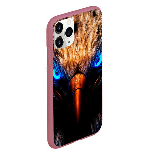 Чехол iPhone 11 Pro матовый Орел с неоновыми глазами / 3D-Малиновый – фото 2