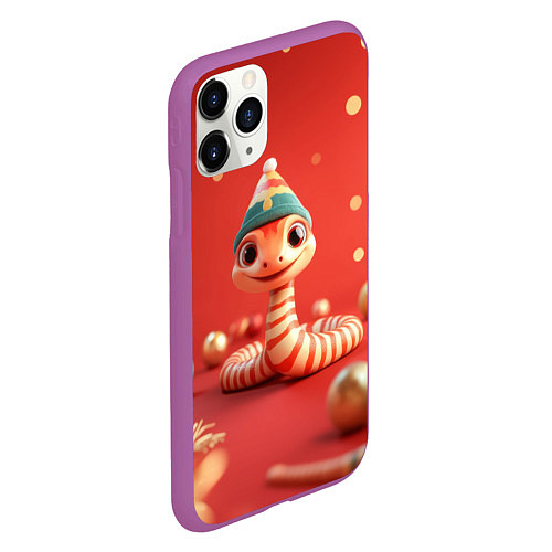 Чехол iPhone 11 Pro матовый Змейка в красном новогоднем интерьере / 3D-Фиолетовый – фото 2