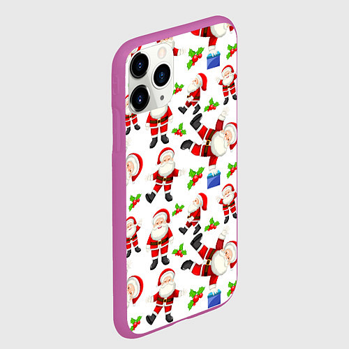 Чехол iPhone 11 Pro матовый Дед мороз веселится паттерн / 3D-Фиолетовый – фото 2