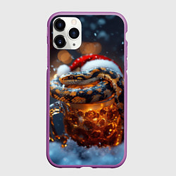 Чехол iPhone 11 Pro матовый Новогодняя змея с пивом, цвет: 3D-фиолетовый