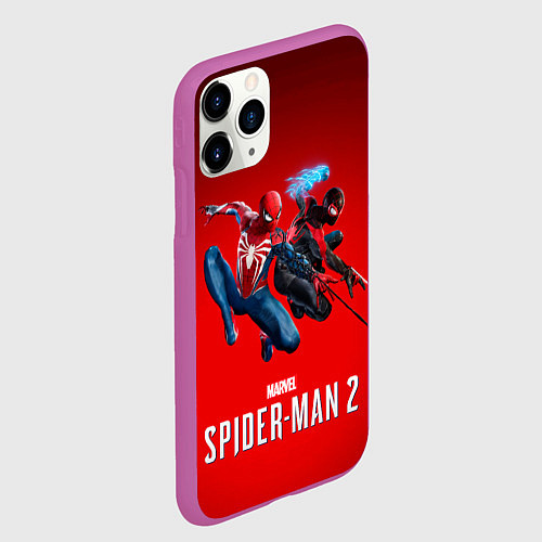 Чехол iPhone 11 Pro матовый Два паука Marvel spider man 2 / 3D-Фиолетовый – фото 2