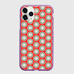 Чехол iPhone 11 Pro матовый Геометрические цветы на красном, цвет: 3D-фиолетовый