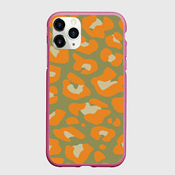 Чехол iPhone 11 Pro матовый Рыже-зеленый леопардовый, цвет: 3D-малиновый