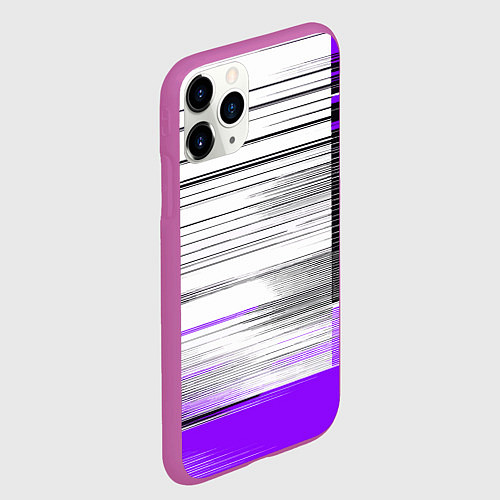 Чехол iPhone 11 Pro матовый Чёрные вертикальные полосы на фиолетово-белом фоне / 3D-Фиолетовый – фото 2