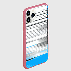 Чехол iPhone 11 Pro матовый Чёрные вертикальные полосы на сине-белом фоне, цвет: 3D-малиновый — фото 2