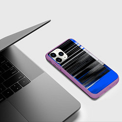 Чехол iPhone 11 Pro матовый Белые вертикальные полосы на чёрно-синем фоне, цвет: 3D-фиолетовый — фото 2