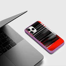 Чехол iPhone 11 Pro матовый Белые вертикальные полосы на чёрно-красном фоне, цвет: 3D-фиолетовый — фото 2