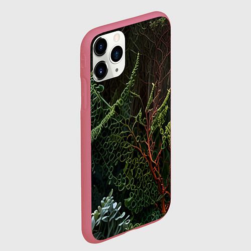 Чехол iPhone 11 Pro матовый Объемные растения в лесу / 3D-Малиновый – фото 2