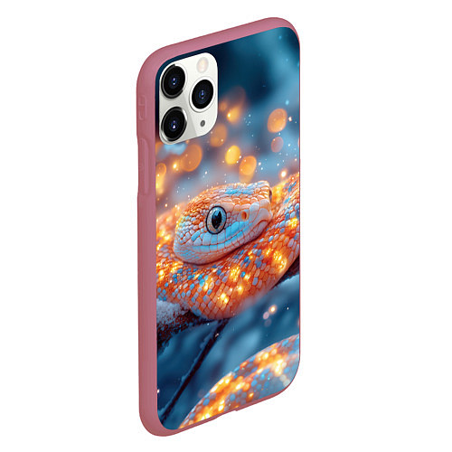 Чехол iPhone 11 Pro матовый Рыжая блестящая змея / 3D-Малиновый – фото 2