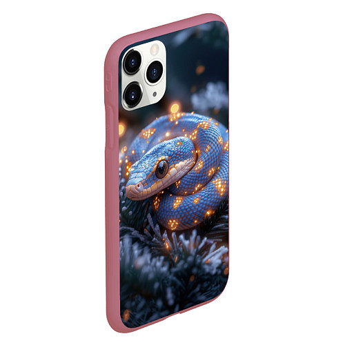 Чехол iPhone 11 Pro матовый Змея с искорками новогодними / 3D-Малиновый – фото 2