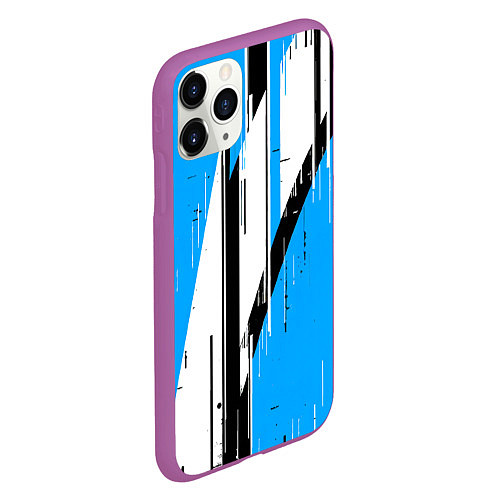 Чехол iPhone 11 Pro матовый Чёрно-белые вертикальные полосы на синем фоне / 3D-Фиолетовый – фото 2