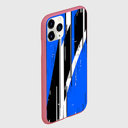 Чехол iPhone 11 Pro матовый Чёрно-белые вертикальные полосы на синем фоне, цвет: 3D-малиновый — фото 2