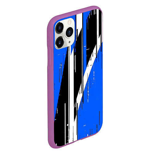 Чехол iPhone 11 Pro матовый Чёрно-белые вертикальные полосы на синем фоне / 3D-Фиолетовый – фото 2