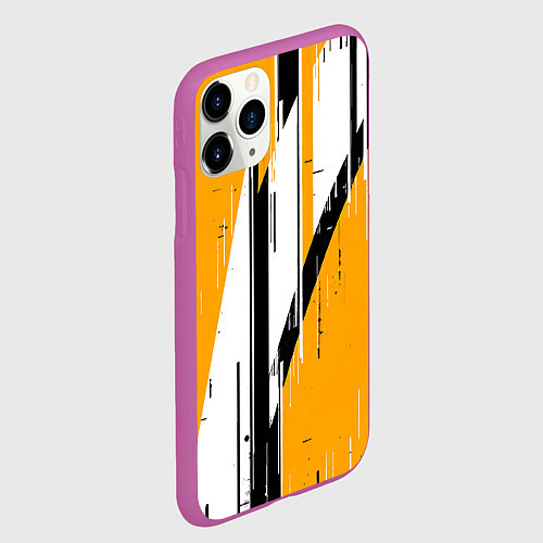 Чехол iPhone 11 Pro матовый Чёрно-белые вертикальные полосы на жёлтом фоне / 3D-Фиолетовый – фото 2