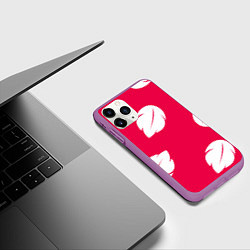 Чехол iPhone 11 Pro матовый Тестура платья Лило с листьями, цвет: 3D-фиолетовый — фото 2
