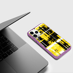 Чехол iPhone 11 Pro матовый Жёлто-белый гранж на чёрном фоне, цвет: 3D-фиолетовый — фото 2