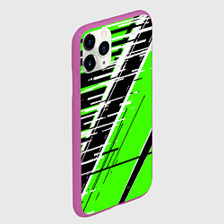 Чехол iPhone 11 Pro матовый Чёрно-белые глитч полосы на зелёном фоне, цвет: 3D-фиолетовый — фото 2