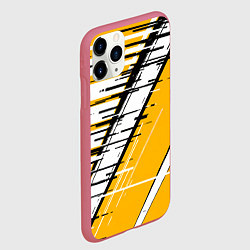 Чехол iPhone 11 Pro матовый Чёрно-белые глитч полосы на жёлтом фоне, цвет: 3D-малиновый — фото 2