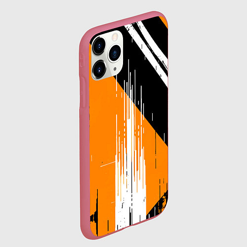 Чехол iPhone 11 Pro матовый Вертикальные чёрные линии на оранжево-белом фоне / 3D-Малиновый – фото 2