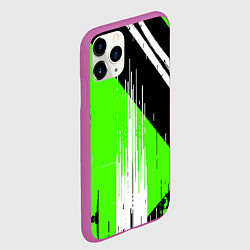 Чехол iPhone 11 Pro матовый Вертикальные чёрные линии на зелёно-белом фоне, цвет: 3D-фиолетовый — фото 2