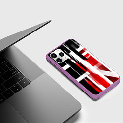 Чехол iPhone 11 Pro матовый Чёрно-красные вертикальные и горизонтальные полосы, цвет: 3D-фиолетовый — фото 2