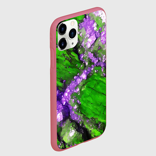Чехол iPhone 11 Pro матовый Фиолетовый минерал в зелёном камне / 3D-Малиновый – фото 2