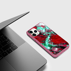 Чехол iPhone 11 Pro матовый Голубой минерал в красном камне, цвет: 3D-малиновый — фото 2