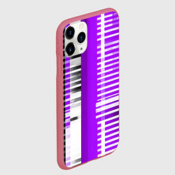 Чехол iPhone 11 Pro матовый Белые полосы на чёрно-фиолетовом фоне, цвет: 3D-малиновый — фото 2
