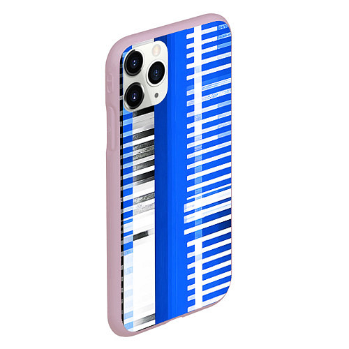 Чехол iPhone 11 Pro матовый White stripes on a black and blue background / 3D-Розовый – фото 2