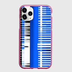 Чехол iPhone 11 Pro матовый White stripes on a black and blue background, цвет: 3D-малиновый