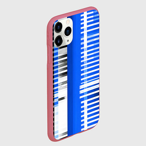 Чехол iPhone 11 Pro матовый White stripes on a black and blue background / 3D-Малиновый – фото 2