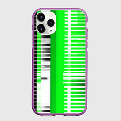 Чехол iPhone 11 Pro матовый Белые полосы на зелёно-чёрном фоне, цвет: 3D-фиолетовый