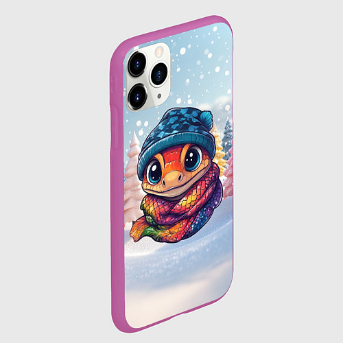 Чехол iPhone 11 Pro матовый Маленькая милая змейка 2025 / 3D-Фиолетовый – фото 2