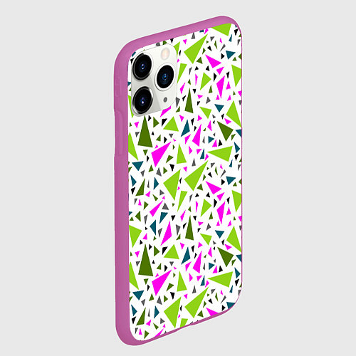 Чехол iPhone 11 Pro матовый Разноцветные неоновые треугольники на белом фоне / 3D-Фиолетовый – фото 2