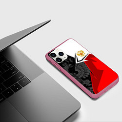 Чехол iPhone 11 Pro матовый Герб России - красно-белый, цвет: 3D-малиновый — фото 2