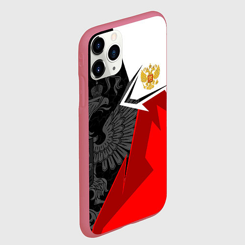 Чехол iPhone 11 Pro матовый Герб России - красно-белый / 3D-Малиновый – фото 2
