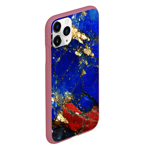 Чехол iPhone 11 Pro матовый Золотой и красный минерал в синем камне / 3D-Малиновый – фото 2