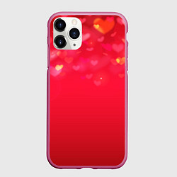 Чехол iPhone 11 Pro матовый Красный градиент с падающими сердечками, цвет: 3D-малиновый