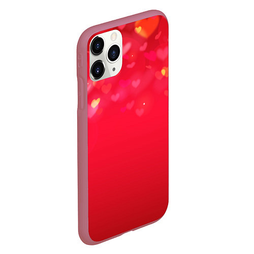 Чехол iPhone 11 Pro матовый Красный градиент с падающими сердечками / 3D-Малиновый – фото 2