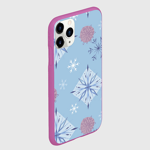 Чехол iPhone 11 Pro матовый Снежинки Эльзы / 3D-Фиолетовый – фото 2