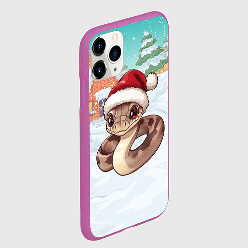 Чехол iPhone 11 Pro матовый Новогодняя праздничная змейка 2025 / 3D-Фиолетовый – фото 2