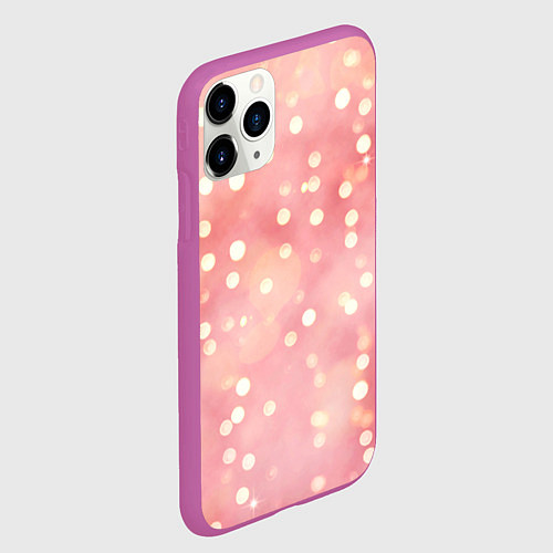 Чехол iPhone 11 Pro матовый Сияние праздничных огоньков на розовом фоне / 3D-Фиолетовый – фото 2