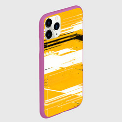 Чехол iPhone 11 Pro матовый Горизонтальные чёрно-белые линии на жёлтом фоне, цвет: 3D-фиолетовый — фото 2