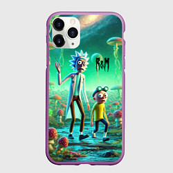 Чехол iPhone 11 Pro матовый Рик и Морти изучают планету мухоморов - нейроарт ф, цвет: 3D-фиолетовый